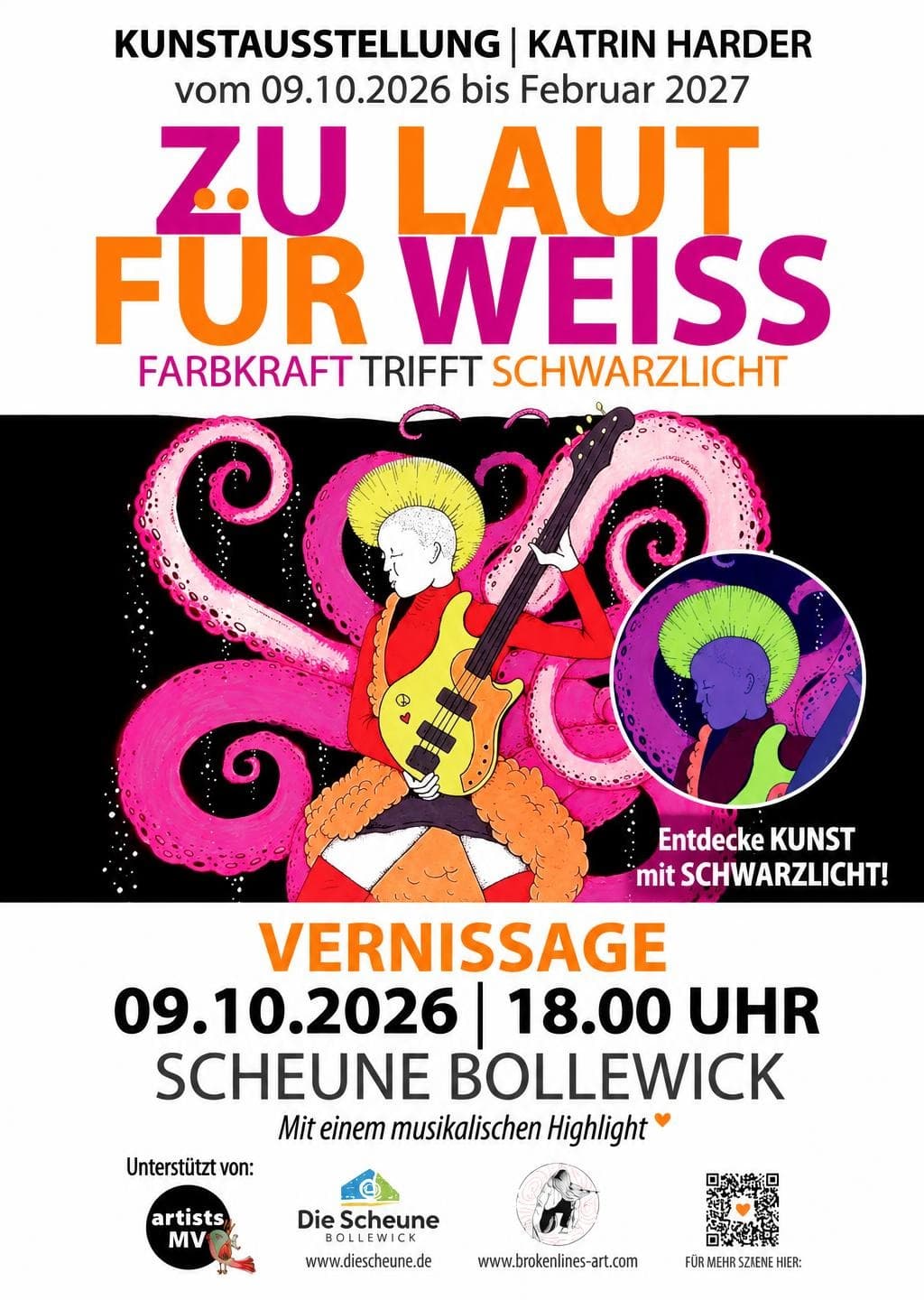Kunstausstellung | Katrin Harder – „Zu laut für Weiss – Farbkraft trifft Schwarzlicht" – Vernissage